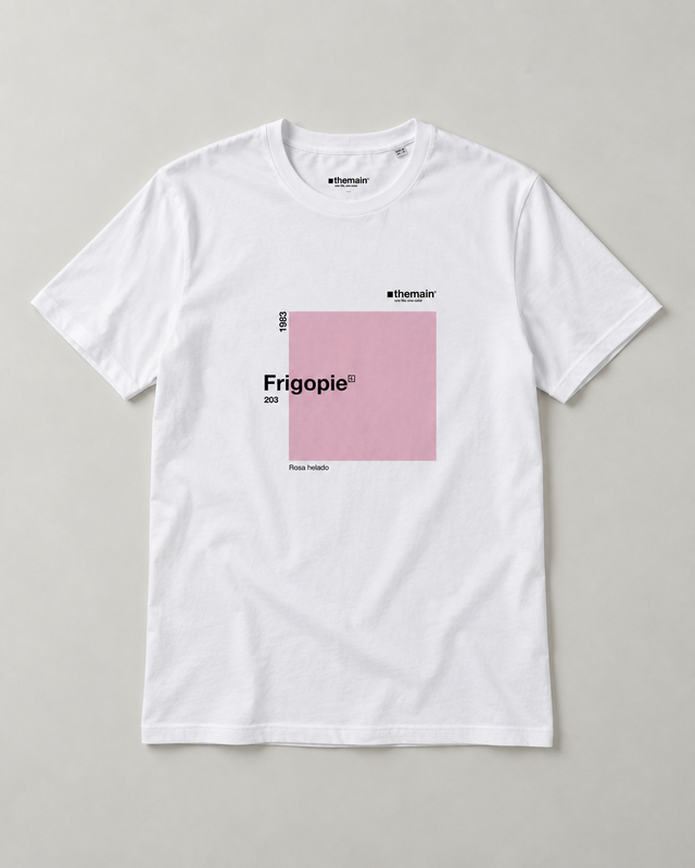 Camiseta blanca Frigopie de TheMainColor extendida, con estampado rosa